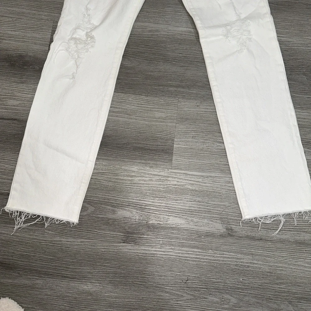 Levi's 501 Original Crop Jeans Everything's Fine White Distressed Straight Sz 28